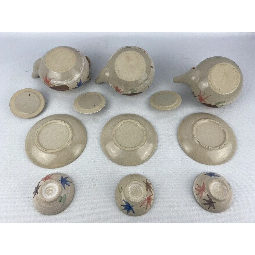 Three‎ Japanese Single Serve Tea Sets Teapot Bowl/Cup Plate Stoneware Rattan
